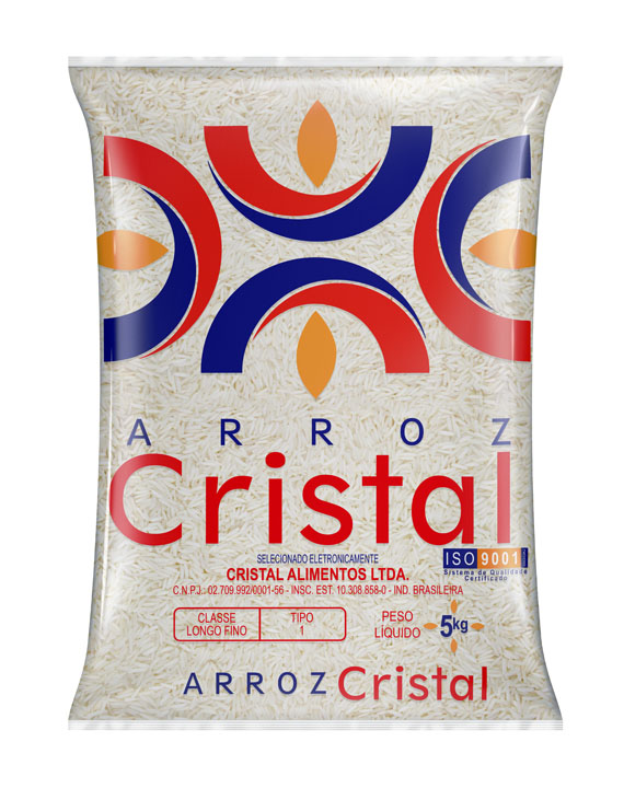 Arroz Cristal  pacotes de 1 kg 2 kg e 5 kg